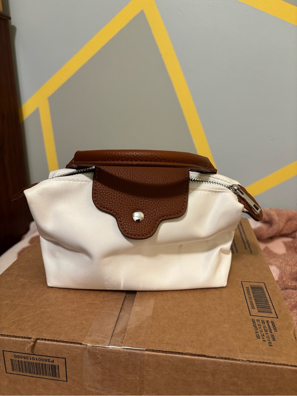 White and Brown Women's Crossbody Cosmetic Pouch